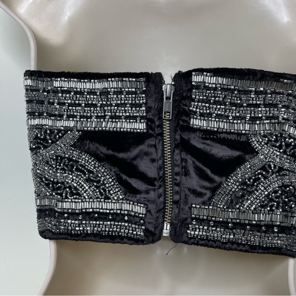 UO Kimchi Blue Black Velvet Silver Embelished Beaded crop Top Festival sz s - Picture 11 of 12